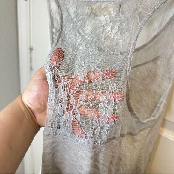 Y2K Abercrombie & Fitch Light Grey Babydoll Lace Racerback Tank Blouse Sz M Boho - Picture 4 of 7